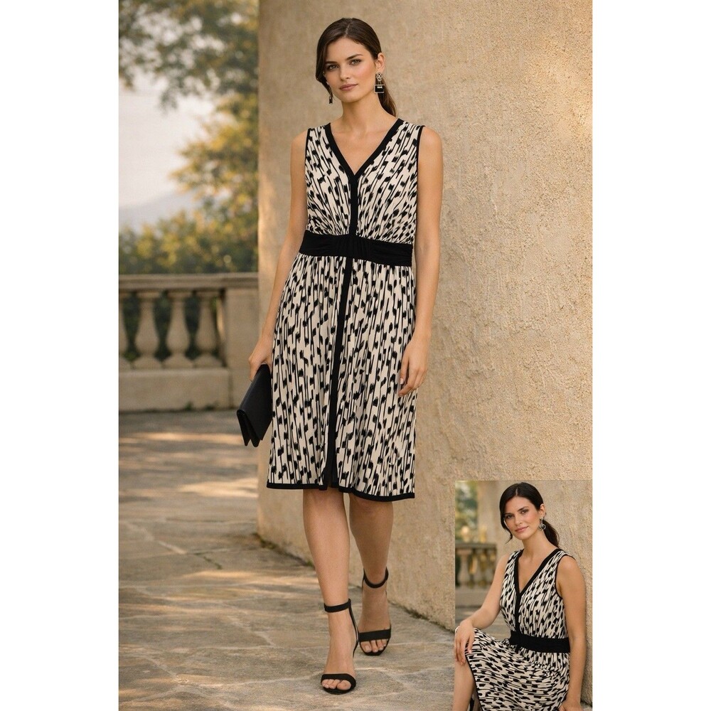 Donna Ricco Black White Abstract V-Neck Sleeveless Dress Evening Party Sz 18W